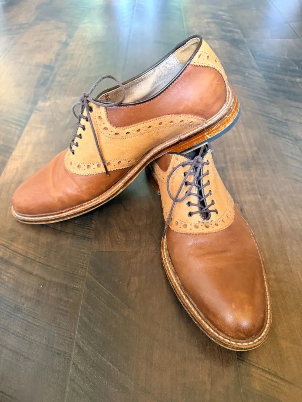 Aston Grey Collection Wingtip Oxford Brown Leather Dress Shoes Men’s 10